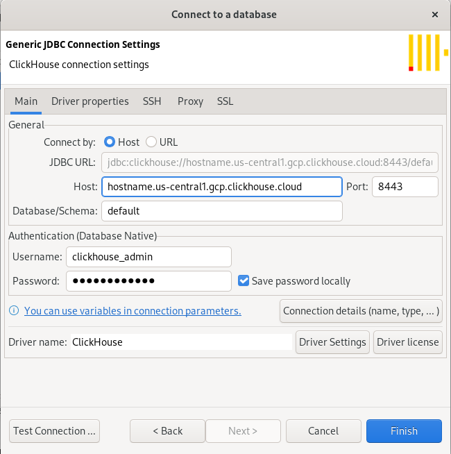 Set the hostname, port, user, password, and database name - Zoomed